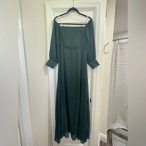 Lulus Feel the Romance Emerald Green Off-the-Shoulder Maxi Dress - Picture 3 of 5